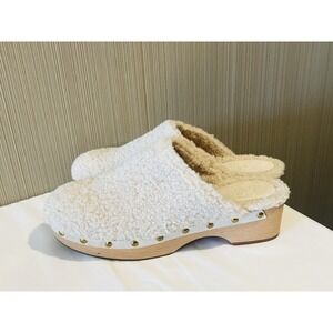 J. Crew Fuzzy Studded Sherpa Clogs‎ Curly Faux Shearling Slip On Shoes Ivory 11